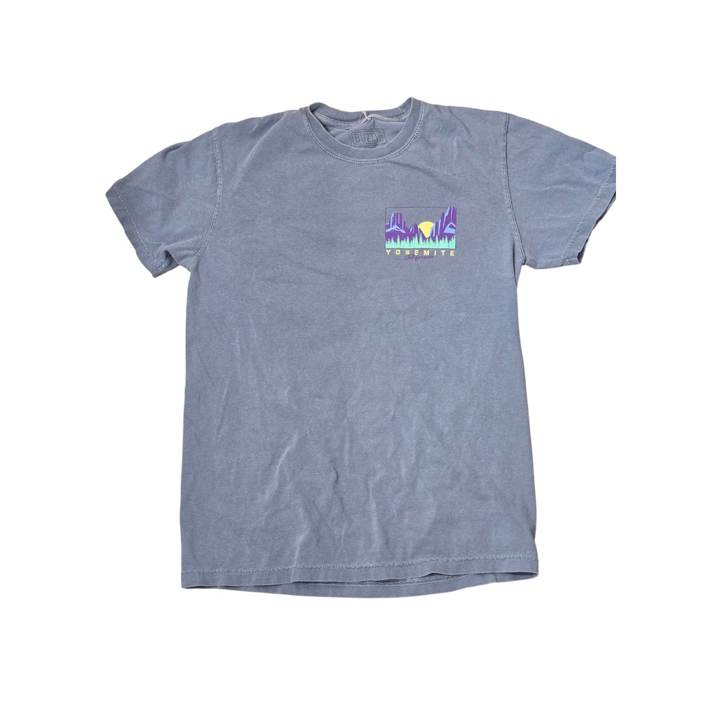 Buzz Yosemite California Graphic T-Shirt Blue Small Vintage Style Sunset Tee